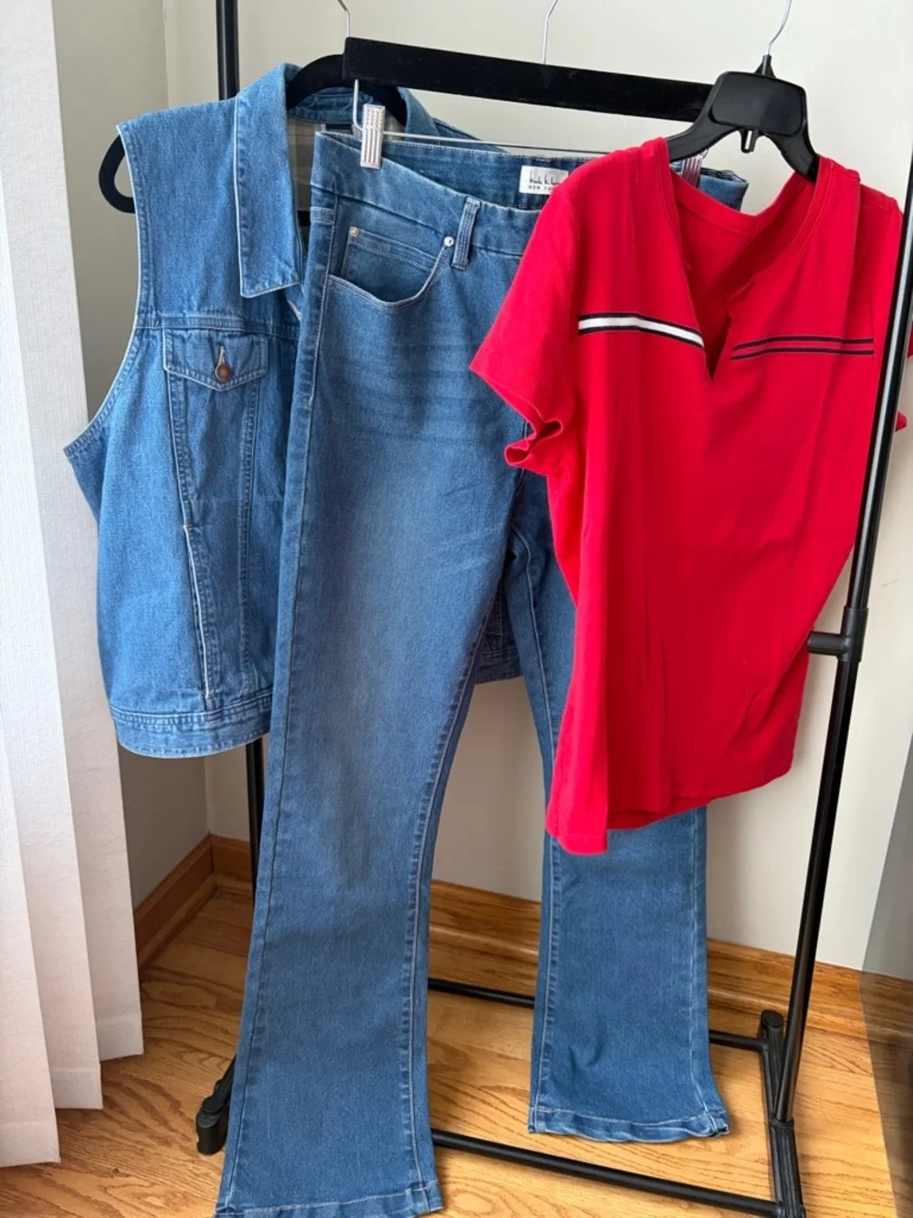 Lands' End Light Blue Denim Jacket Jeans and T Shirt bundle L